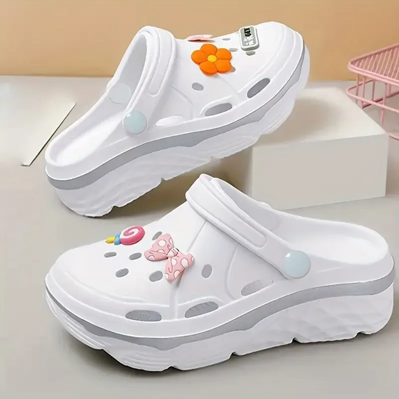 Women's Summer Clogs With DIY Charms, Cute Breathable Beach Slide Shoes, Lightweight Outdoor Garden Sandals