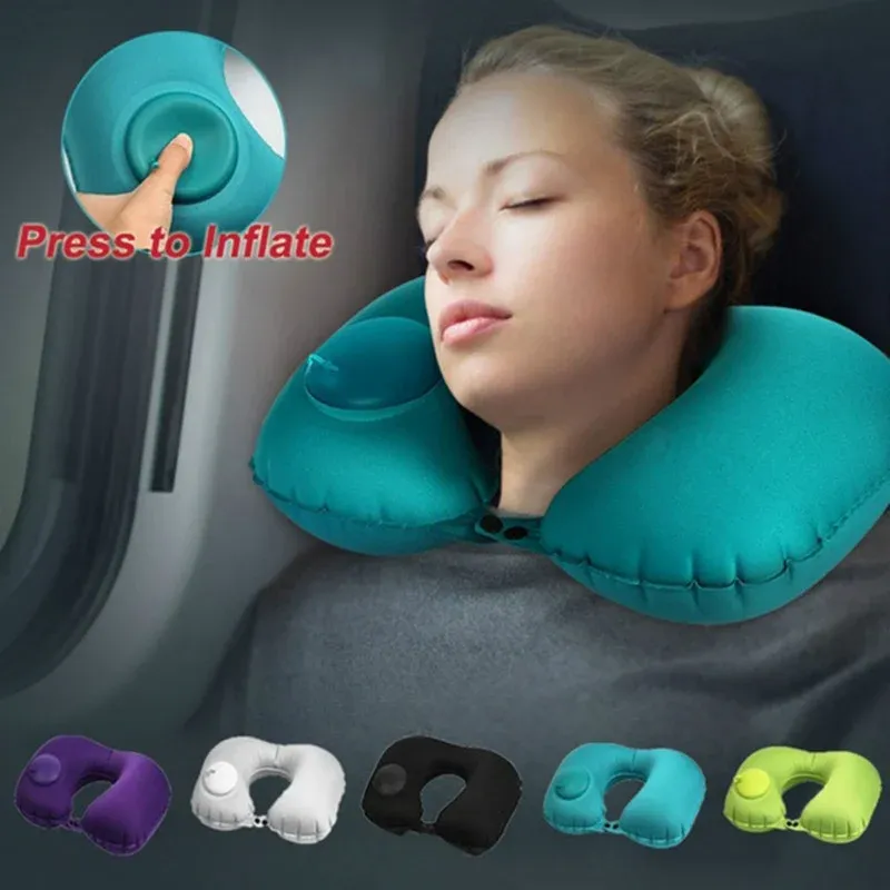 U-Shape Inflatable Travel Pillow Neck Pillow Car Head Rest Air Pillows Cushion for Travel Office Nap Head Rest Air Neck Cushion