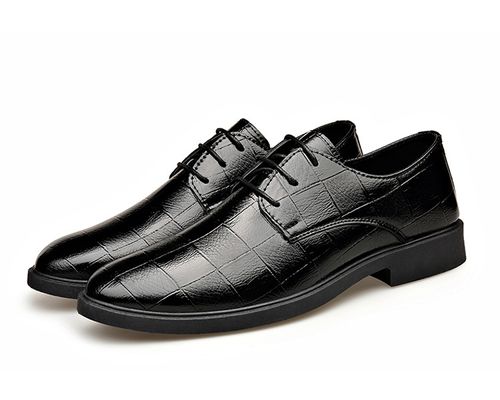 Pointed-toe men's leather shoes, lace-up men's business casual leather shoes, British-style men's shoes