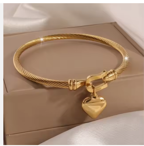 🔥🔥Hot Sale Promotion -Fashion STAINLESS STEEL Gold Plating Horseshoe Buckle Bracelet Heart Pendant Charm Bangle Jewelry bijoux inoxydable