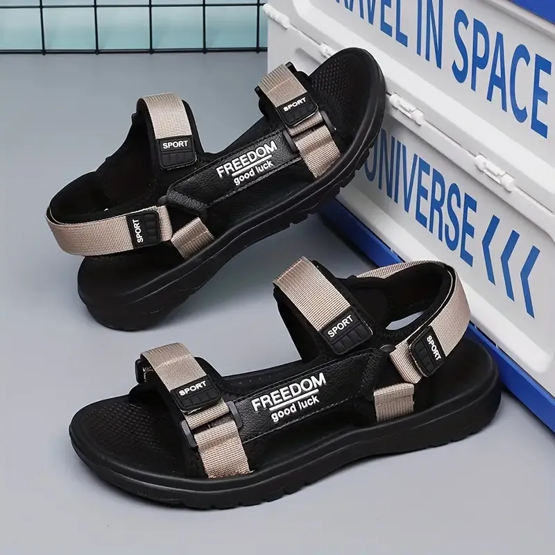 Men's Sport Sandals Summer 2024 New Style - Casual Street Open Toe Slides with Adjustable Straps, Solid Color Fabric Upper, Lightweight EVA Sole, Non-Lined for Universal Fit