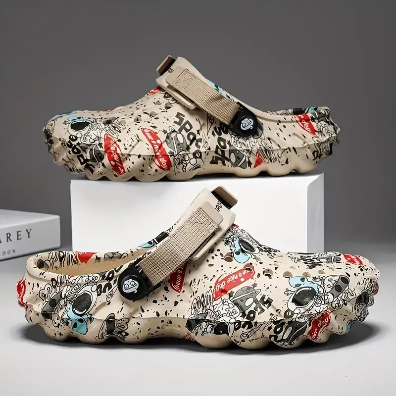 Men's Trendy Color Block Hollow Out Chunky Shoes, Comfy Non Slip Casual Durable EVA Anti Odor Clogs, Men's Summer Footwear