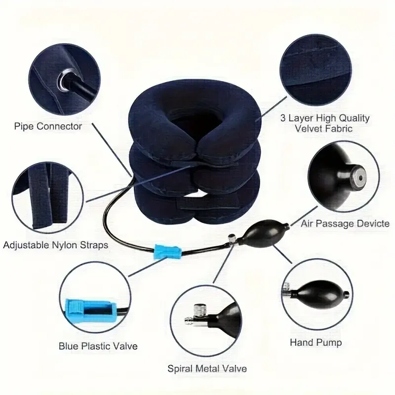 Adjustable Inflatable Neck Stretcher and Support Brace for Spine Alignment - Comfort Fit, Breathable Cotton Cover, Home Use Neck Traction Device