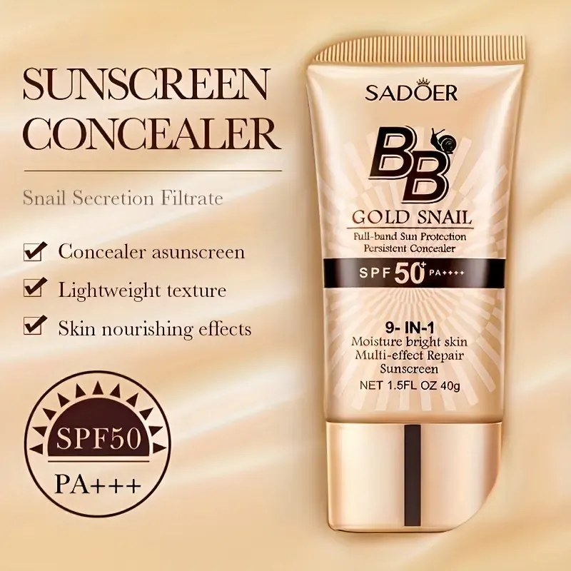 Golden Snail BB Cream with SPF 50 PA+++ - Natural Tone Concealer, Moisturizing Foundation, Full-Build Sun Protection, Lightweight Texture for All Skin Types, 1.5 Fl Oz