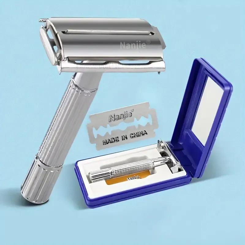 3pcs Vintage Safety Razor For Men Double Edge Stainless Steel Razor With Mirror Travel Case Butterfly Open Safety Razor