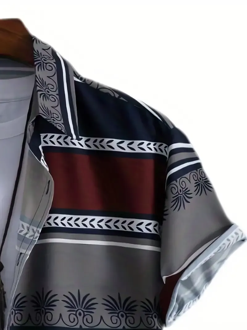 Stylish Color Block Print Men's Casual Short Sleeve Shirt