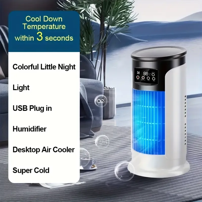 Portable Air Conditioner Fan - Home and Office All-in-One Cooling Mini Air Conditioner Fan, Bedroom Fan, Digital Display, Home Office Air Humidifier, USB Powered Powerful Cooling Home Air Conditioner Fan