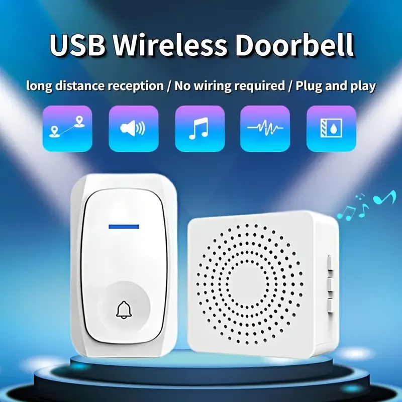 1pc Mini Smart Home USB Wireless Doorbell, 38 Kinds Of Chime Switching Smart Doorbell, Outdoor Electronic Doorbell, Long Distance Remote Control Doorbell, Doorbell Wireless Call Doorbell