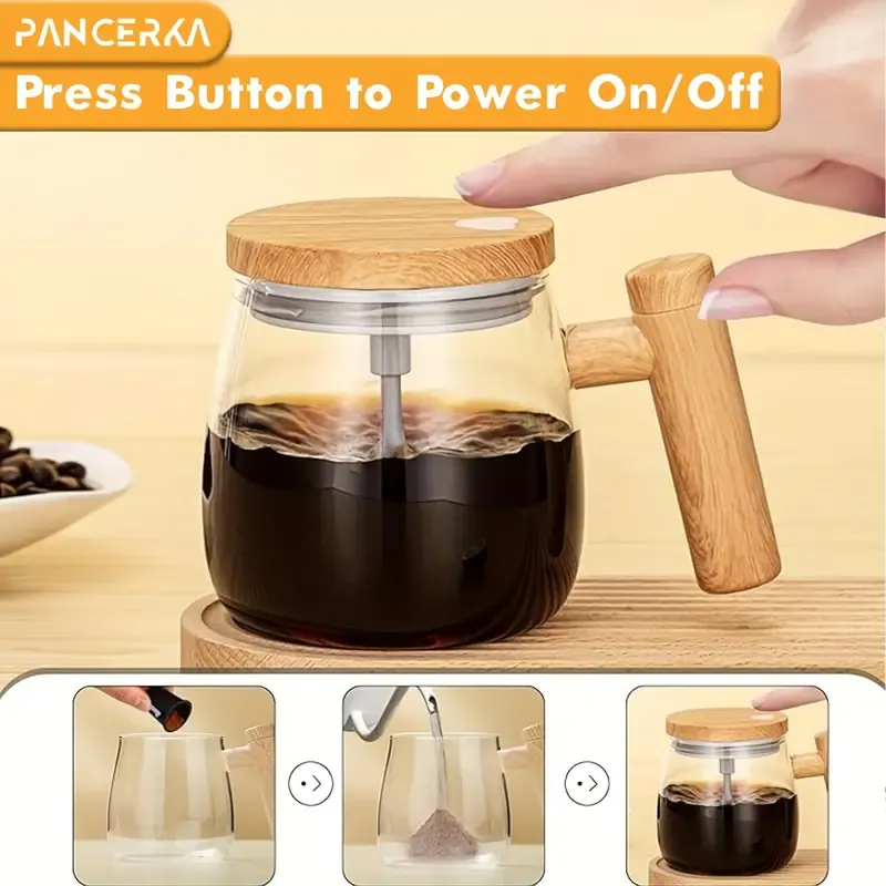 1pc, Electric Self-Stirring Coffee Mug, Glass Coffee Mug With Reusable Filter, Portable And Lightweight Coffee Mug With Leak-Proof Lid, Ideal For Home, Office, And Travel, One-Button Operation, Household Gadgets