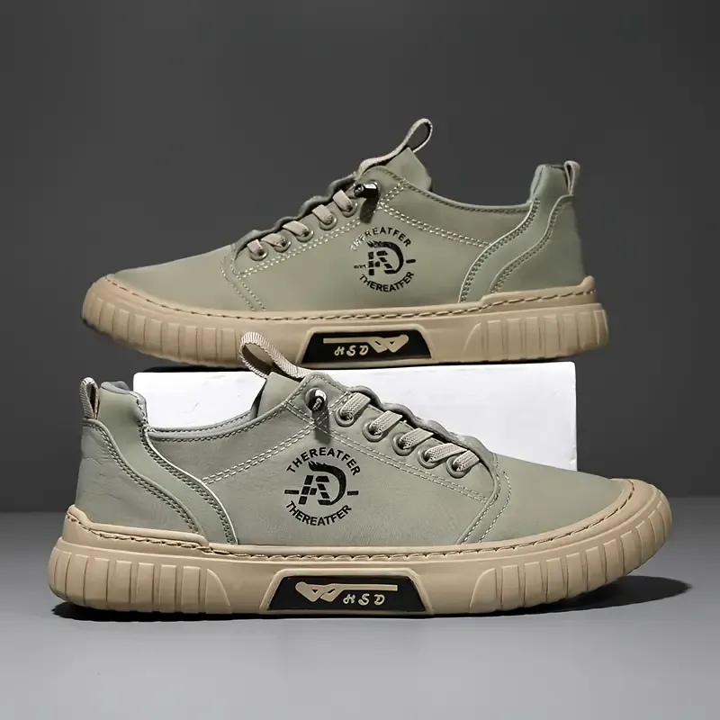 Men's Solid Color Low Top Sneakers, Comfy Non Slip Soft Sole Lace Up Durable Walking Shoes For Men's Outdoor Activities