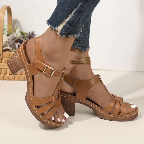 Womens Summer Stacked Heel Open Toe