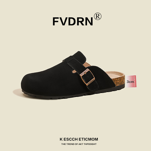 Fashion leather suede Bocken slip-on flat-toe half-heeled women's shoes