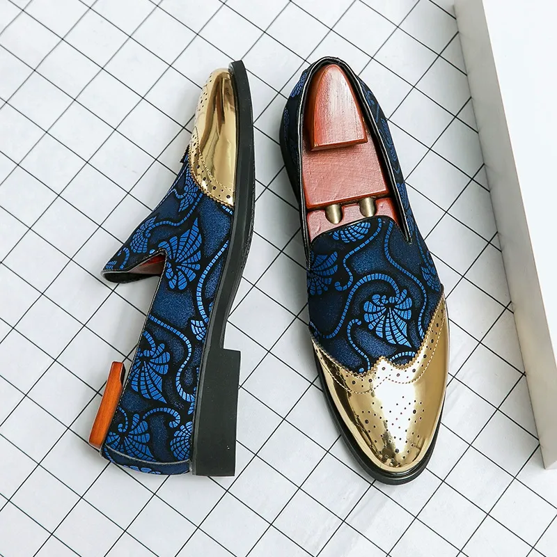 New street style brogue carved color matching slip-on shoes for young men's business formal leather shoes