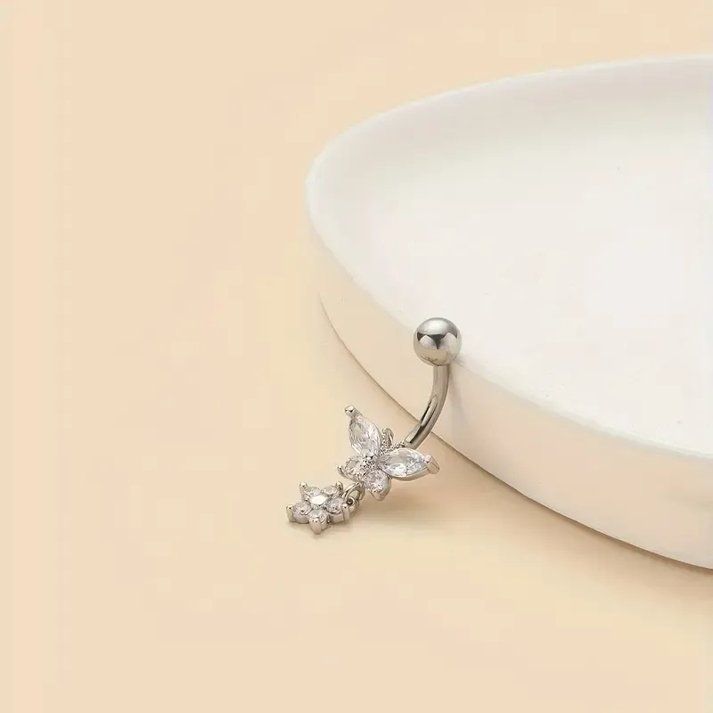 White CZ Flower Butterfly Belly Button