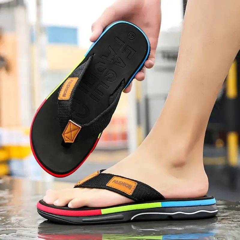 Men's Trendy Colour Block Flip Flops, Comfy Non Slip Casual Durable Thong Sandals For Men's Outdoor Activities