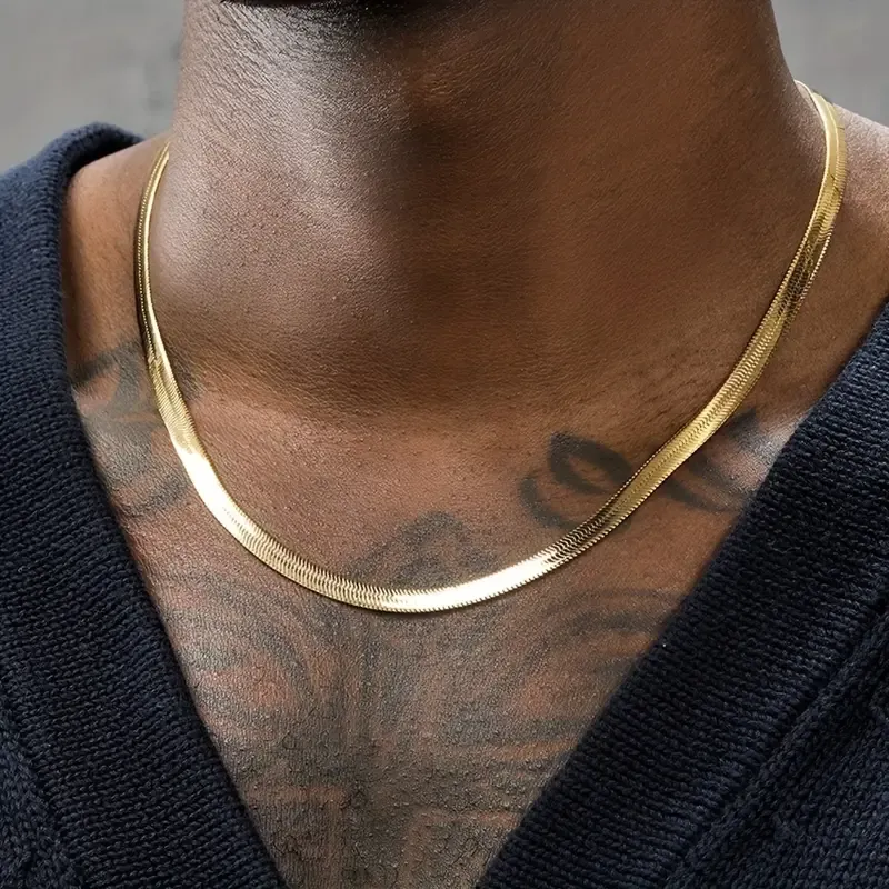 Men's 18K Gold Plated Chain Necklace, Stylish Snake Chain, Men's Fashion Gift Jewelry
