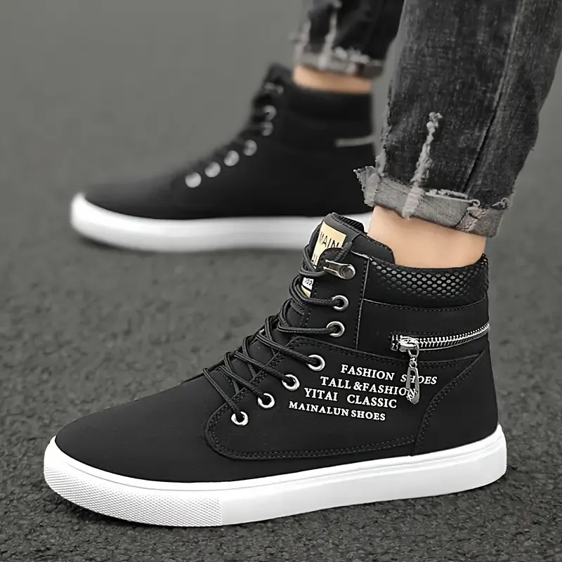 MAINALUN Men's High-Top Sneakers - Casual & Sporty, Non-Slip Skate Shoes for All Seasons, Durable Faux Leather with Comfortable Fabric Lining
