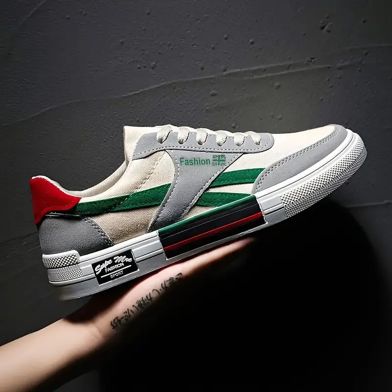 Men's Classic Canvas Skateboard Shoes - Breathable, Anti-Slip, Durable Lace-up Sneakers for Daily Casual Wear, Vintage Fashion Low Top Round Toe with PVC Sole, Fabric Inner & Cloth Insole - Ideal for Spring Fall, Summer & All-Season Outdoor Activities