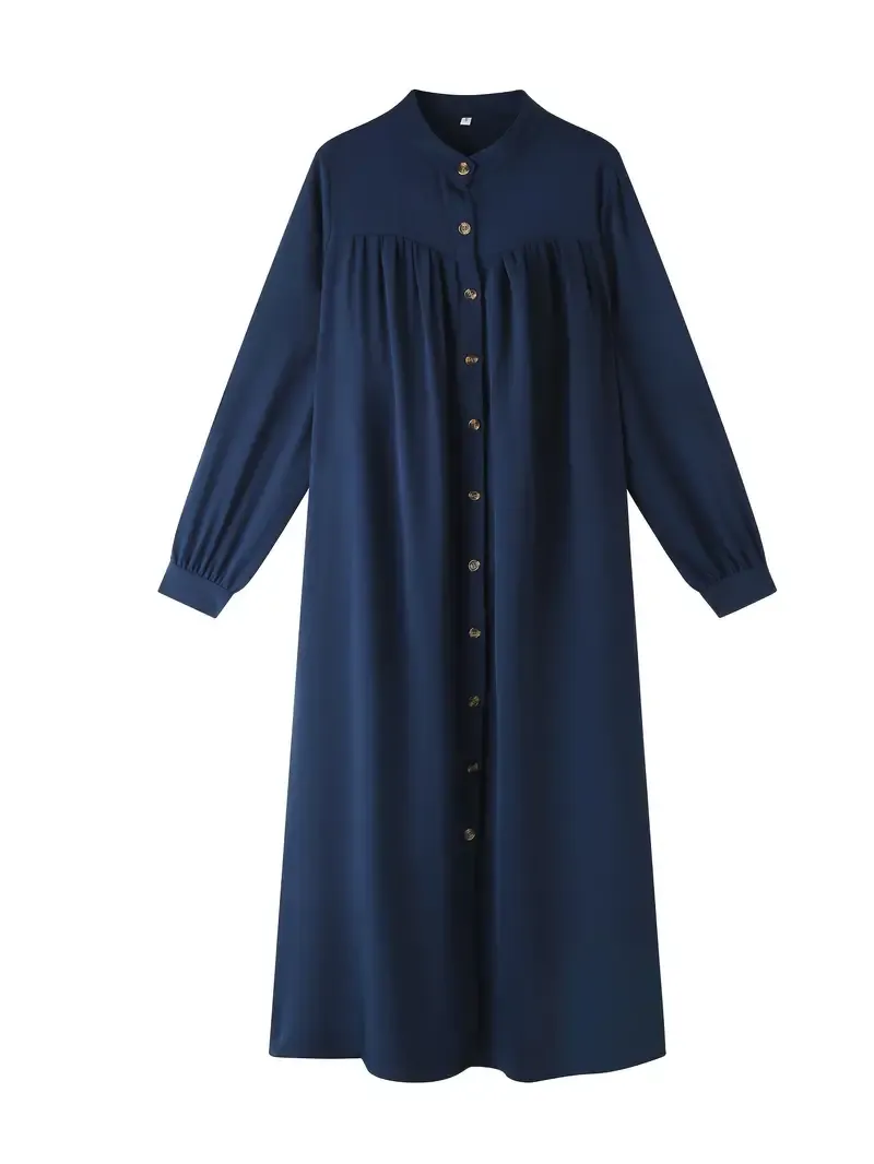 Ramadan Solid Button Front Burqas, Elegant Long Sleeve Outwear, Women's Clothing