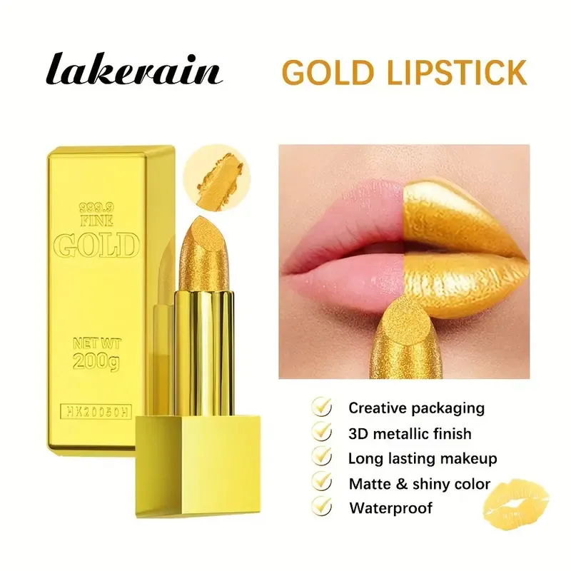 Golden Brick Lipstick Premium Solid Lipstick Waterproof Non