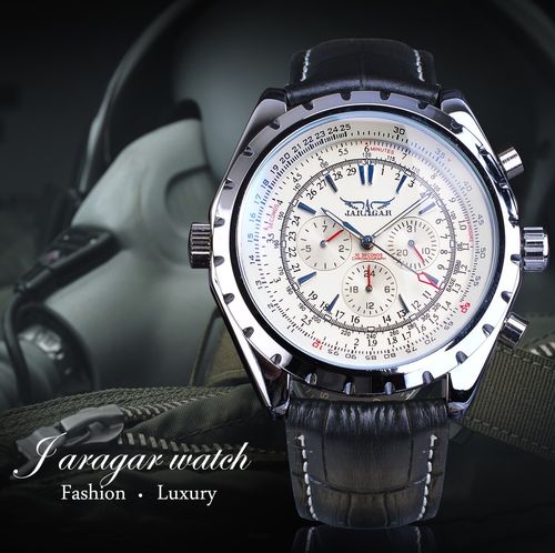 Jaragar 6905 Men's Automatic Mechanical Watch Watch Leather Strap Sport 3 Sub Dials Top Brands Luxury Relogio