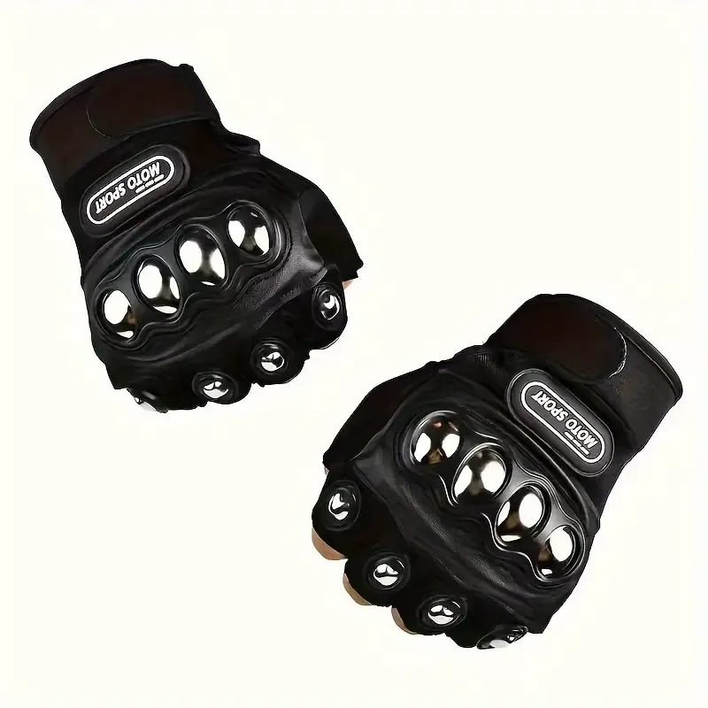A Pair Of Black Steel Outdoor Knuckle Motorcycle Power Sports Gloves