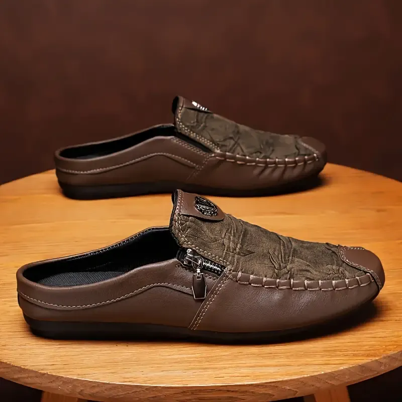 Men's Solid Colour PU Leather Upper Hollow Out Mule Shoes
