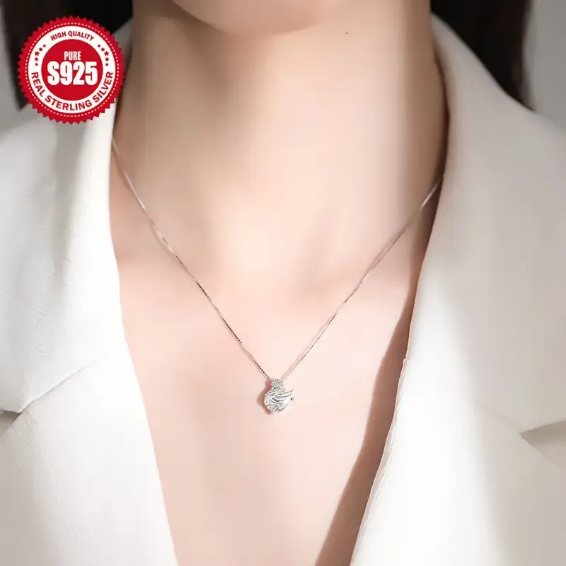 Elegant 925 Sterling Silver Swan Pendant Necklace with zirconia Inlay, Vintage Style Silver Plated Jewelry for Women, Ideal for Daily Wear & Special Occasions, Perfect Valentine's Day Gift