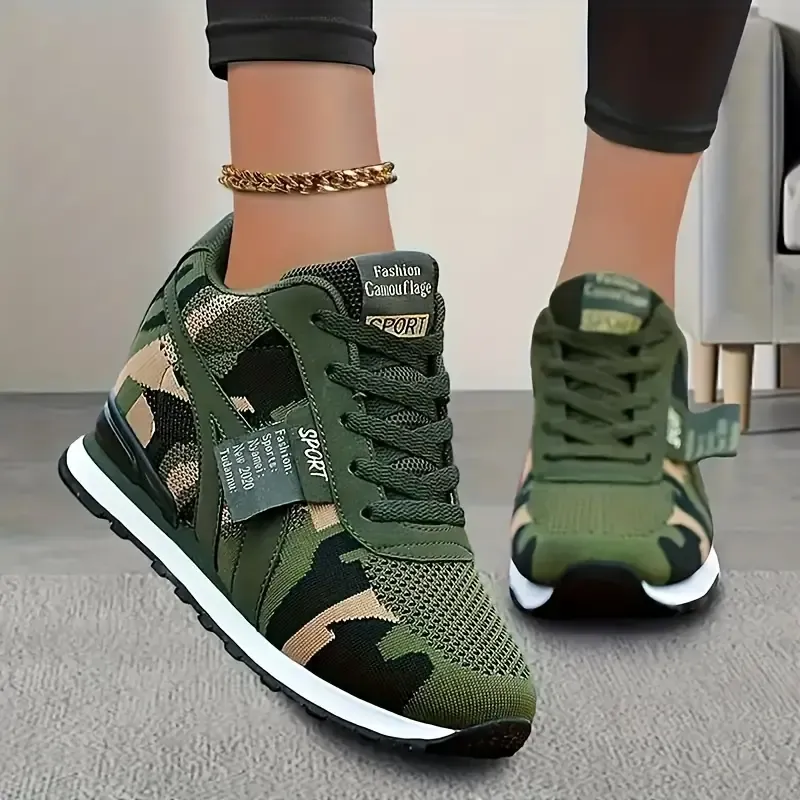Women's Camouflage Pattern Sneakers, Fashion Lace Up Outdoor Shoes, Women's Comfortable Shoes