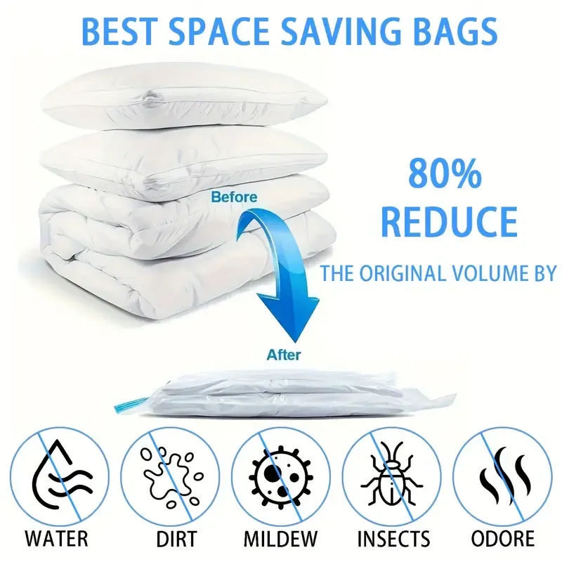 8pcs Vacuum Storage Bag With 1 Hand Pump, Portable Plastic Travel Bag Clothes Storage Bag, For Blankets, Bedding, Clothes, Quilts, Duvets, Ideal Home Supplies, Storage Essentials Space Saver Bags