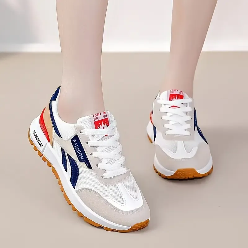Women's Colorblock Casual Sneakers, Lace Up Platform Soft Sole Walking Shoes, Low-top Comfort Trainers plus size