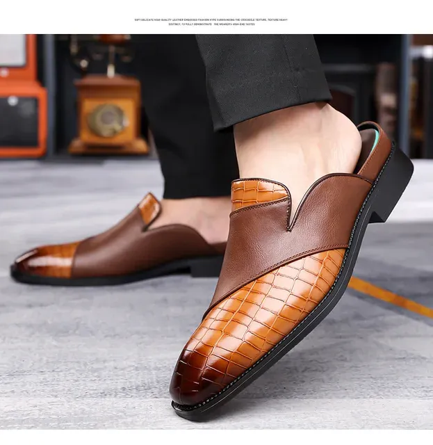 men's summer half-slip leather shoes