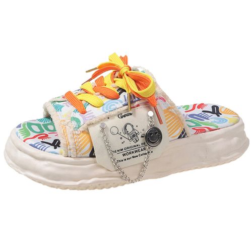 Soft Sole Women's Platform Slides, Stylish Lace Up Peep Toe Contrast Color Casual Summer Outdoor Slide Sandals