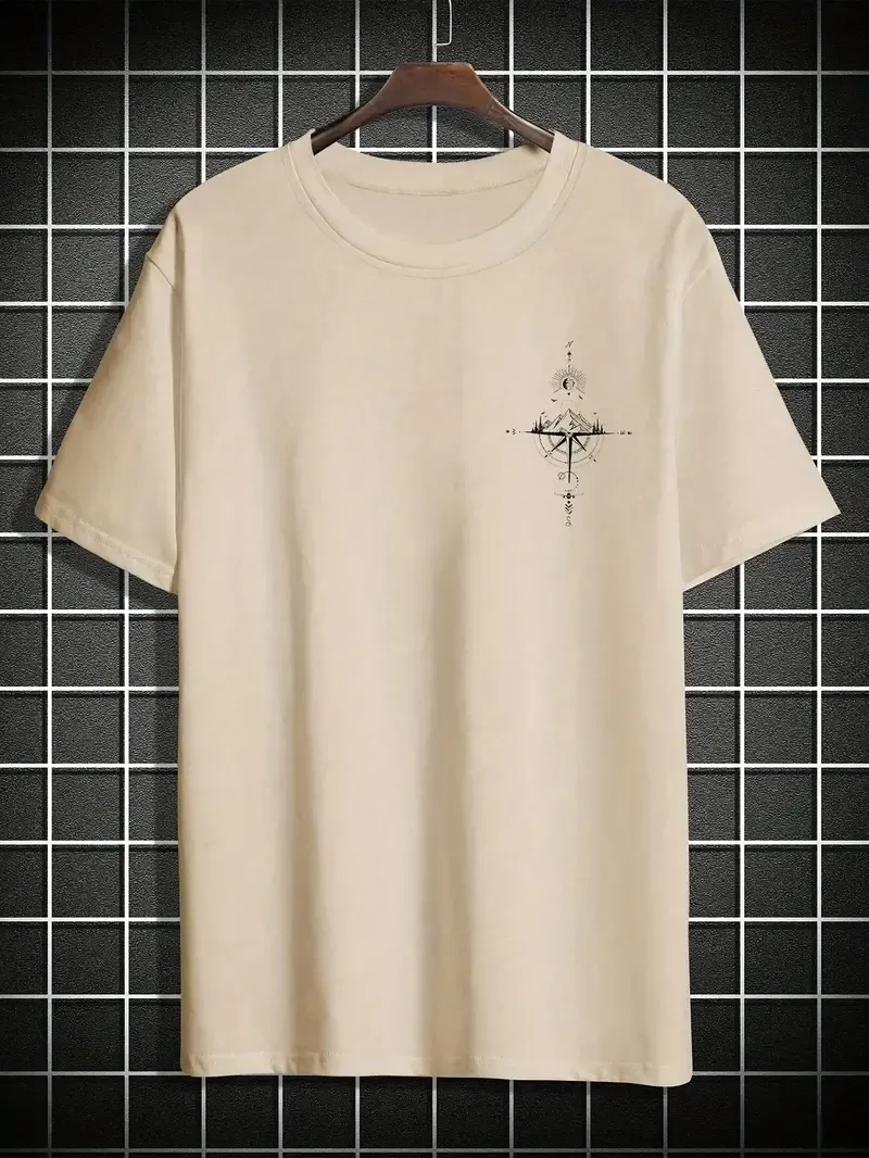Sun & Mountain Print Men's Round Neck Short Sleeve Tee Fashion Regular Fit T-Shirt Top For Spring Summer Holiday Leisure Vacation