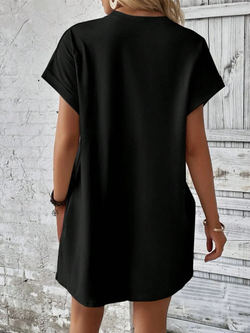 African Style Polyester Knit Fabric Dress, Spring,Summer,Fall Collection, Casual Short Sleeve Round Neck Flared Midi Dress for Women