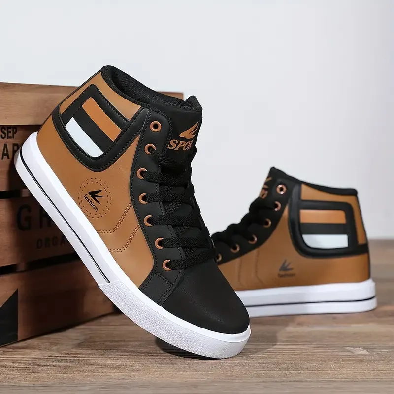 Comfy Non Slip Men's High Top Skateboard Shoes Solid Classic Trendy Lace Up for Outdoor Walking Hiking Jogging All Seasons