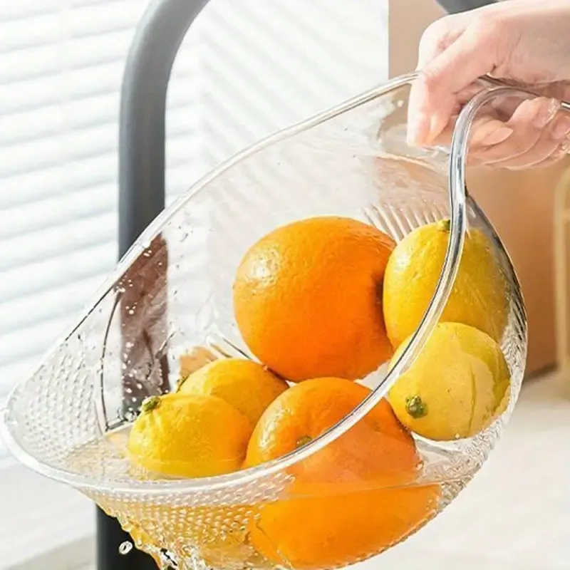 1pc, Multifunctional Plastic Rice Washing Bowl With Diamond-Shaped Holes, Water Draining Basket, Ideal For Fruits And Vegetables, Kitchen Supplies, Kitchen Accessories