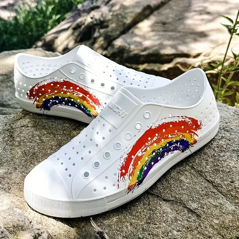 Women's Breathable EVA Clogs - Casual Fashion, Lightweight Beach & Water Shoes with Rainbow Print
