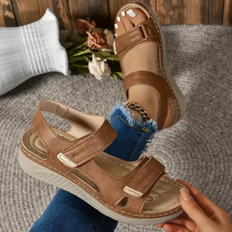 Women's Solid Color Casual Sandals, Platform Soft Sole Walking Comfort Shoes, Summer Wedge Holiday Shoes