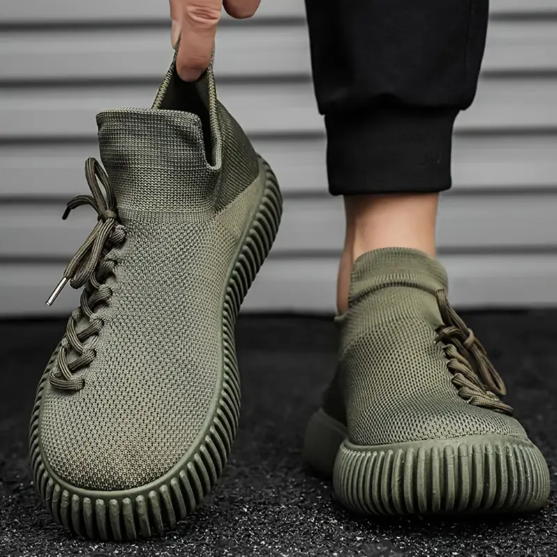 Men's Trendy Woven Knit Breathable Slip On Sock Shoes, Comfy Non Slip Thickened Sole Casual Sneakers For Men's Outdoor Activities