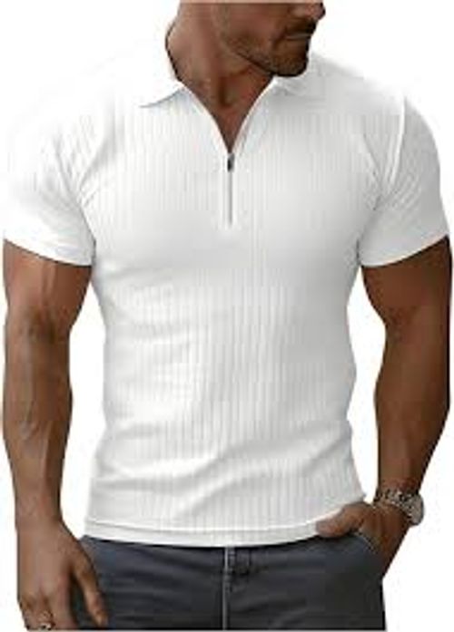 New POLO shirt zipper striped lapel men's short-sleeved polo shirt T