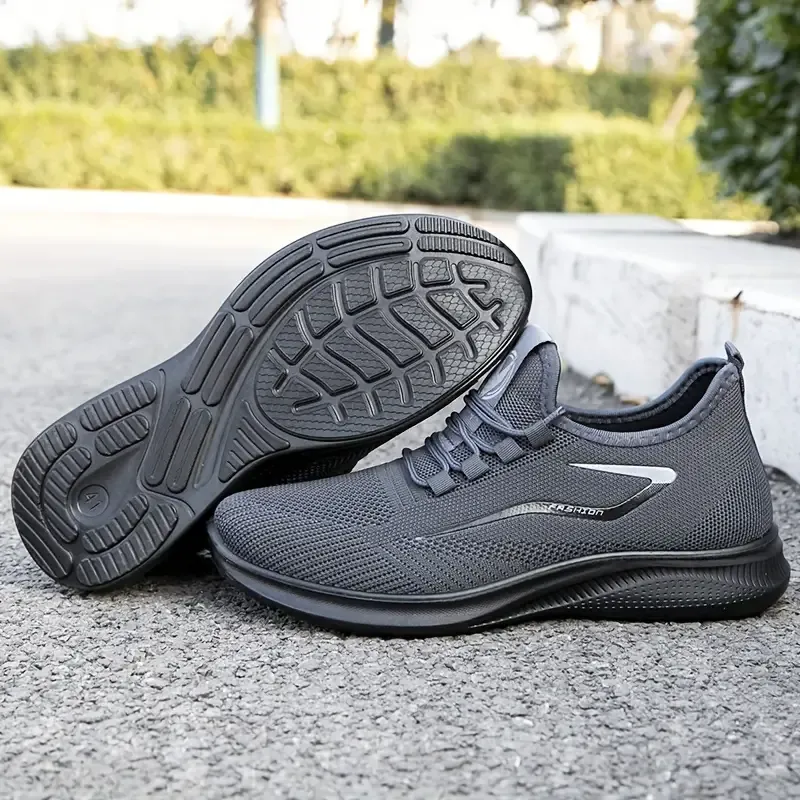 Men's Trendy Woven Knit Breathable Running Shoes, Comfy Non Slip Durable Lace Up Sneakers For Men's Outdoor Jogging, Walking Activities