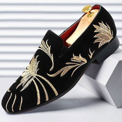 Embroidered loafers with butterfly print men's shoes