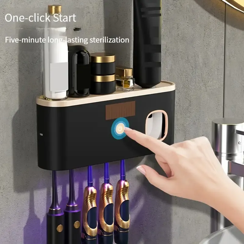 1pc Smart UV Sterilization Toothbrush Holder, Toothbrush Holder With Toothpaste Dispenser, Wall Mounted Toothbrush Storage Rack, Intelligent Toothbrush Sanitizer, Bathroom Accessories, home decor, furniture for home