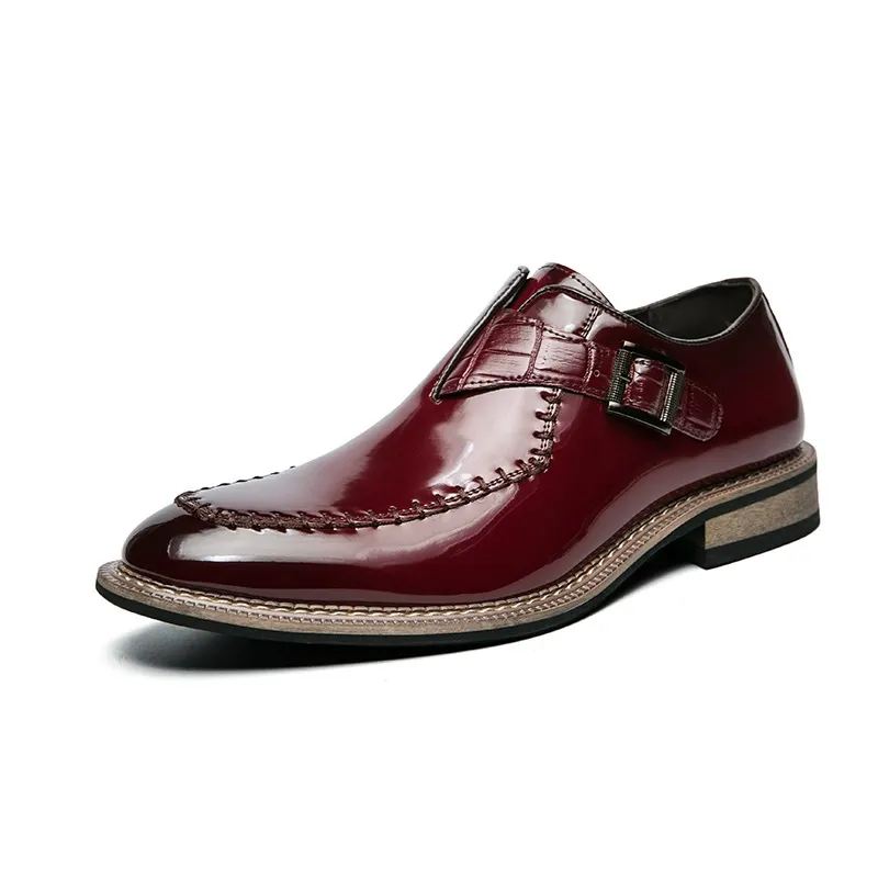 Men's Fashion Shoes with Wooden Soles and Glossy Leather Upper