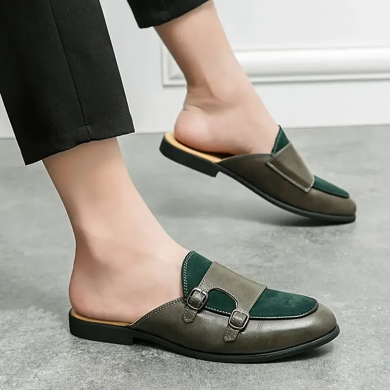 Men's Trendy Color Block Punk Style Mule Shoes, Comfy Non Slip Rubber Sole Durable Slippers, Men's Summer Daily Footwear