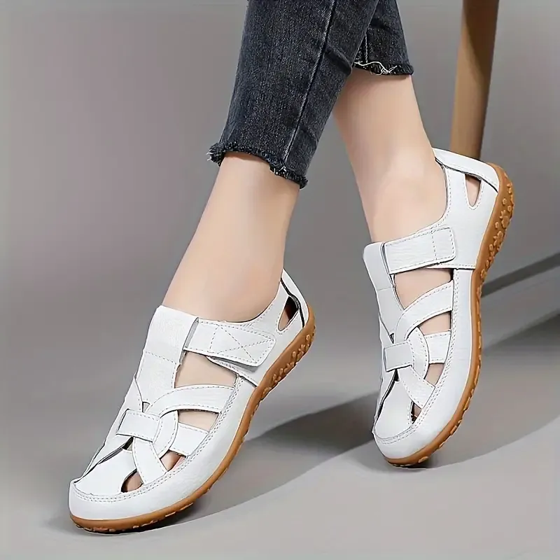 Womens Soft Leather Hollow-Out Sandals