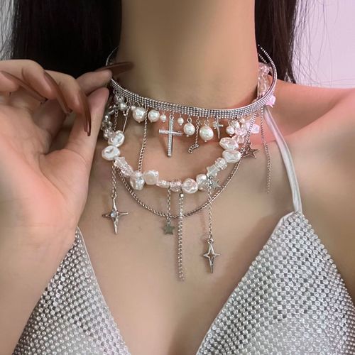 The structure is super beautiful! Mangxing Falling Design Handmade Beaded Baroque Pearl Wrapped Neck Chain Necklace Women's Ligh