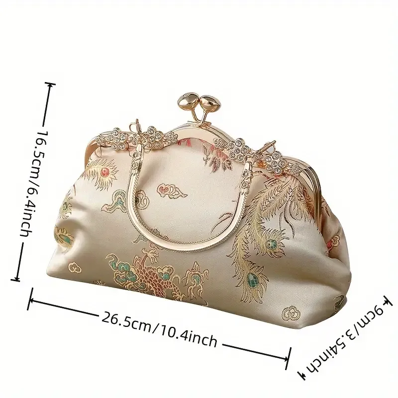 Vintage Embroidered Frame Bag, Retro Evening Clutch Purse, Women's Classic Banquet Handbag