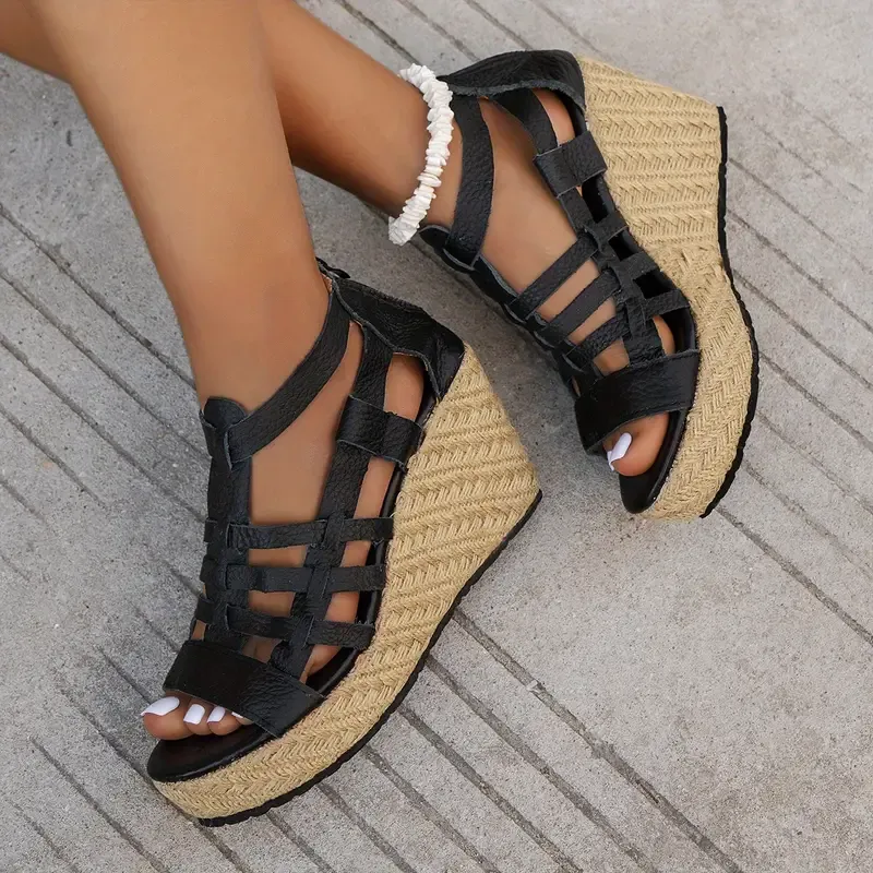 Women's Solid Color Wedge Heeled Sandals